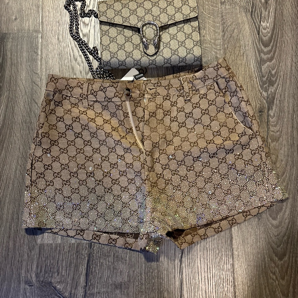 Gucci Beige Monogram High Waist Shorts